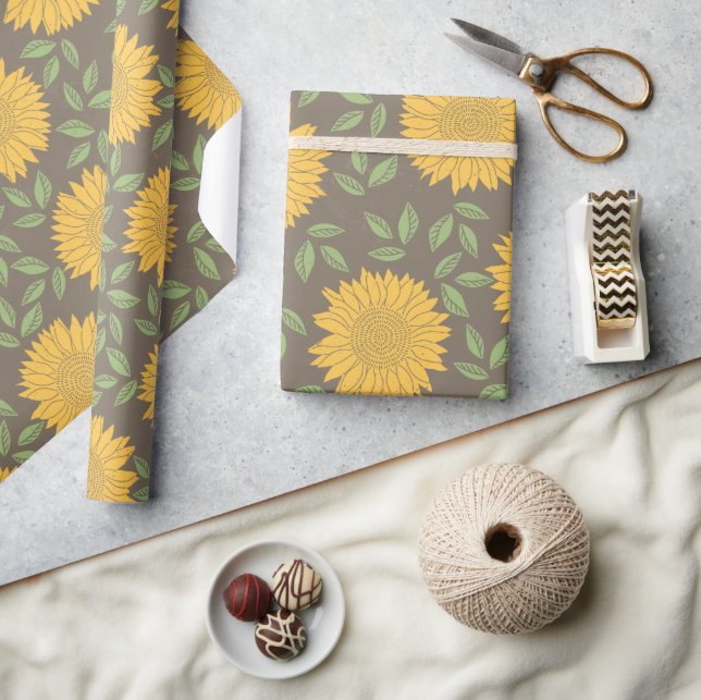 Papier Cadeau Tournesol Jaune Vert Gris Floral (Artisanat)