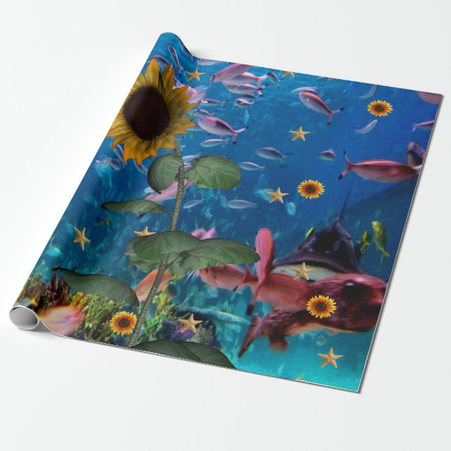 Papier Cadeau Tournesol Océan Poisson Papier à envelopper (Déroulé)