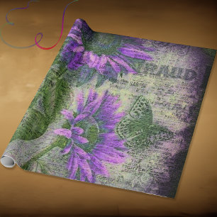 Papier Cadeau Tournesol Papillon Rustique Prune Éphémère