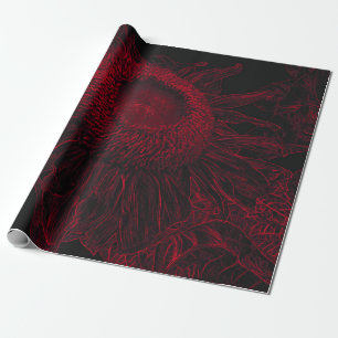Papier Cadeau Tournesol Rouge Floral Noir Découpage Art