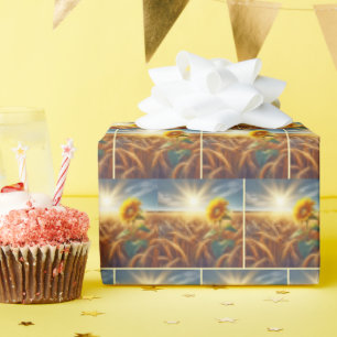 Papier Cadeau Tournesol Solitaire En Champ De Blé