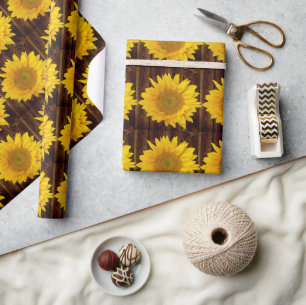 Papier Cadeau Tournesol sur le bois de la grange Vintage
