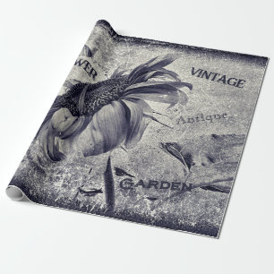 Papier Cadeau Tournesol Vintage Ephémère Noir et Blanc Texture