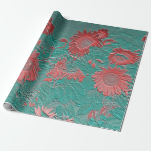 Papier Cadeau Tournesol Vintage Floral Turquoise Pink Chic Décou