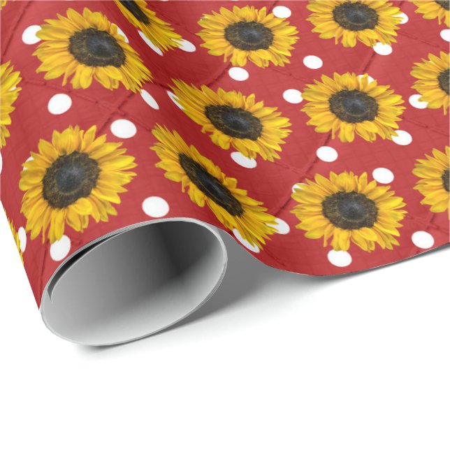 Papier Cadeau tournesols en pois (Coin rond)