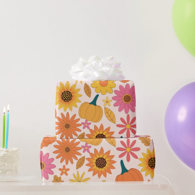 Papier Cadeau Tournesols et Citrouille Motif d'automne (Cadeaux de fête)