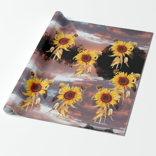 PAPIER CADEAU TOURNESOLS ET COUCHER DE SOLEIL ESTIVAL (Déroulé)