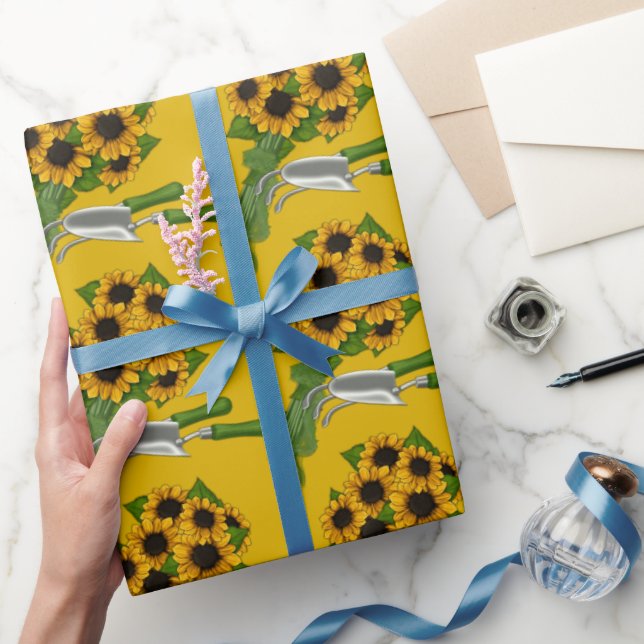 Papier Cadeau Tournesols et outils-jardins- (Cadeaux)