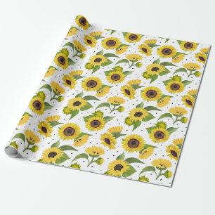 Papier Cadeau Tournesols jaunes et graines de tournesol
