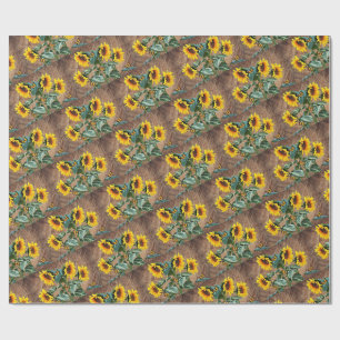 Papier Cadeau Tournesols Papillons Planche de Grange Rustique