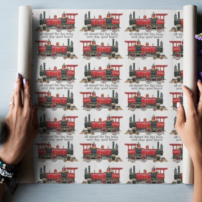 Papier Cadeau Tous à bord du train amusant, prochain arrêt : bon (Birthday Depot
All aboard the fun train, next stop: good times! wrapping paper)
