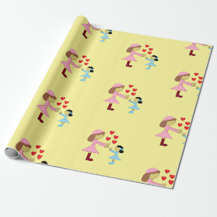 Papier Cadeau Tous les enfants ont besoin d'amour :  Jaune clair