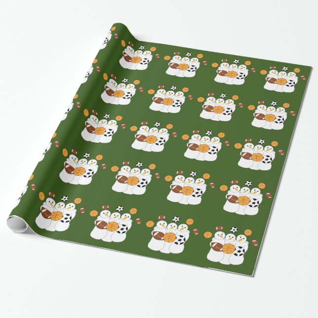 Papier Cadeau Tous les Snowmen de sport envelopper papier (Déroulé)