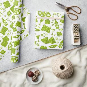 Papier Cadeau Tous les symboles de Pâque en vert 