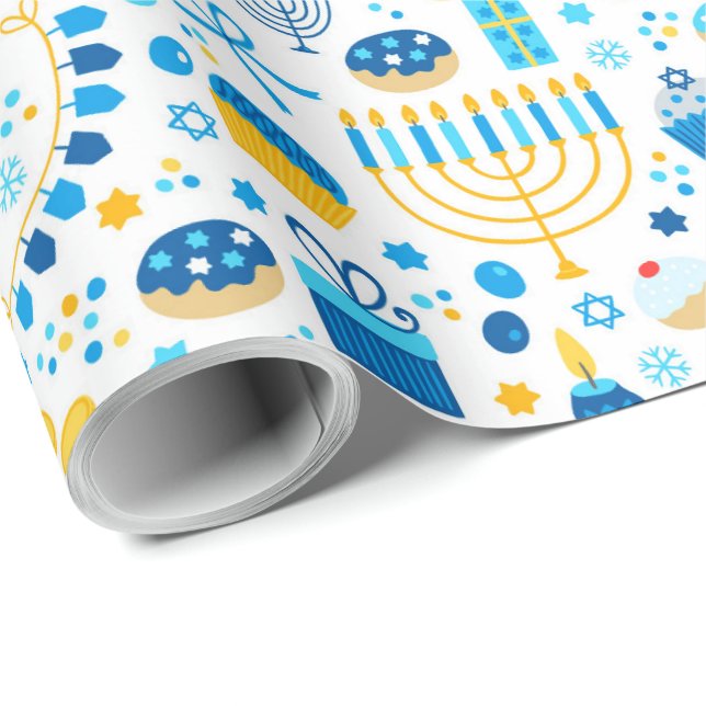 Papier Cadeau Tous Les Symboles D'Hanoukka (Coin rond)