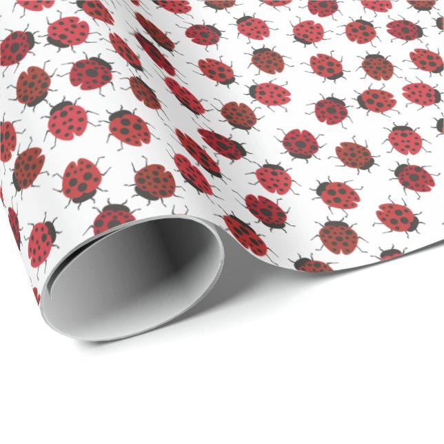 Papier Cadeau Tout autour des Ladybugs rouges modernes (Coin rond)