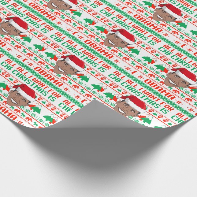 Papier Cadeau Tout ce que je veux pour Noël, c'est Barack Obama (Coin)