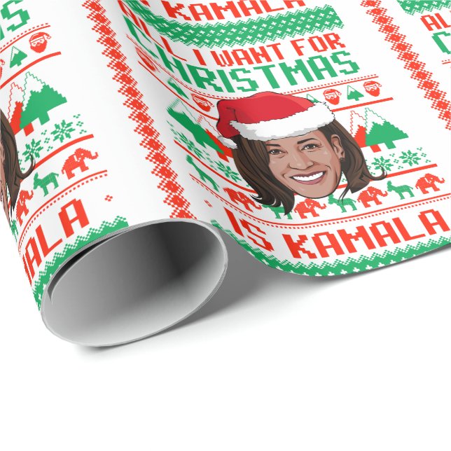 Papier Cadeau Tout ce que je veux pour Noël est Kamala (Coin rond)