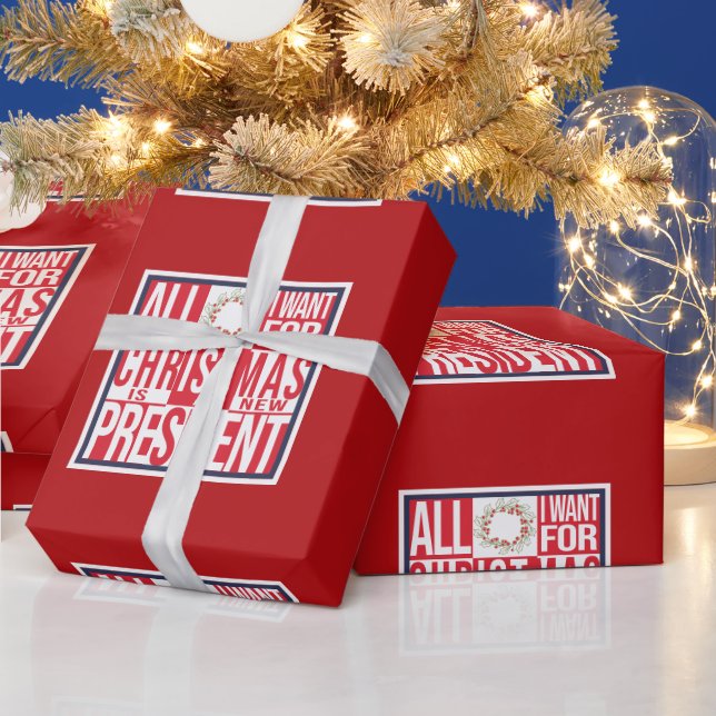 Papier Cadeau Tout ce que je veux pour Noël Nouveau Président Pa (Vacances)