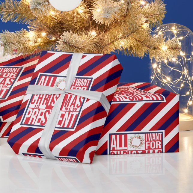 Papier Cadeau Tout ce que je veux pour Noël Nouveau Président Pa (Vacances)