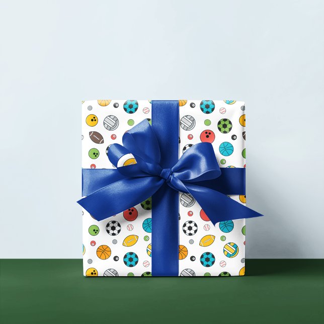 Papier Cadeau Tout le Motif sportif | Blanc (Créateur téléchargé)