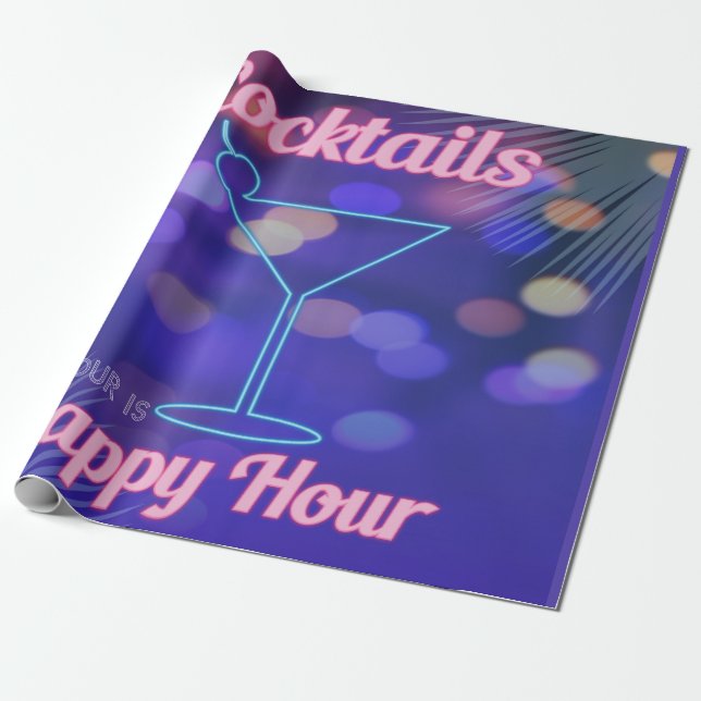 Papier Cadeau Toutes les heures est heureux Hour Neon Sign Cockt (Déroulé)