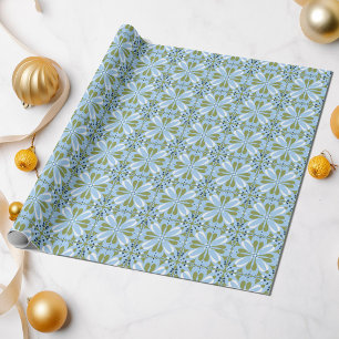 Papier Cadeau Toutes les occasions Scandinave Bleu Olive Vert Fl