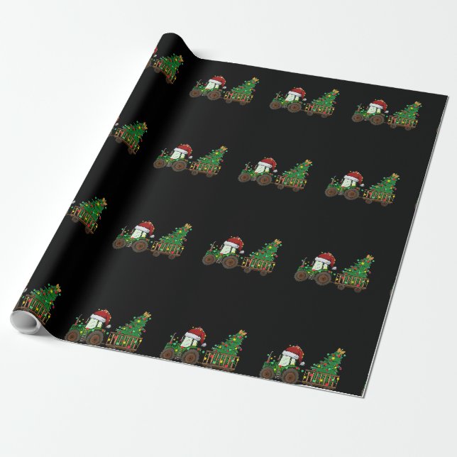Papier Cadeau Tracteur agricole de Noël Lumières des arbres Sant (Déroulé)