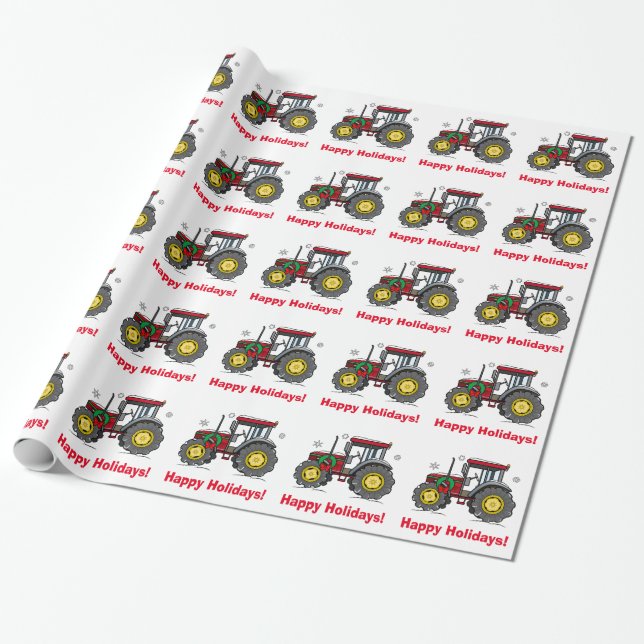 Papier Cadeau Tracteur avec la guirlande de Noël (Déroulé)