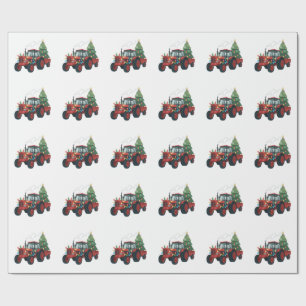 Papier Cadeau Tracteur avec remorque Père Noël Farm Farmer Noël