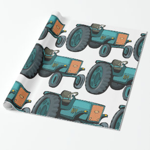 Papier Cadeau Tracteur Bleu Vintage Vie de Ferme