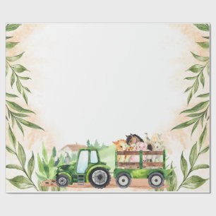 Papier Cadeau Tracteur d'aquarelle pour animaux de ferme