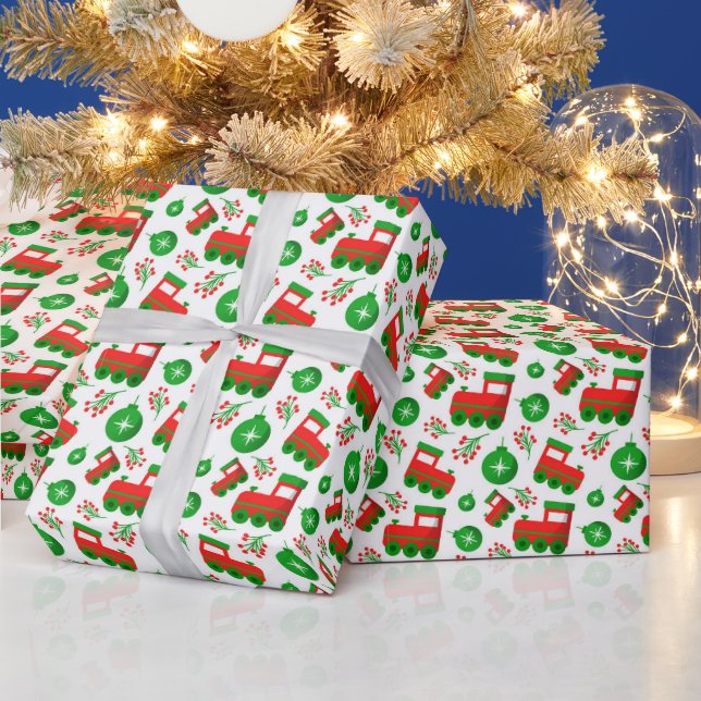 Papier Cadeau Tracteur de Noël Holly Berries Motif d'ornements (Vacances)