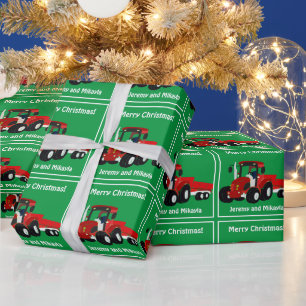Papier Cadeau Tracteur et remorque rouge amusant