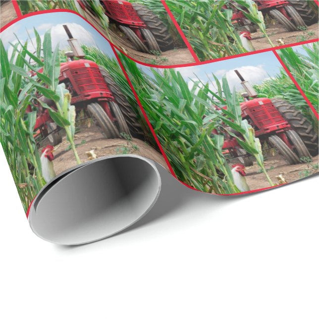 Papier Cadeau Tracteur rouge à Cornfield (Coin rond)