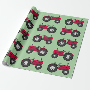 Papier Cadeau Tracteur rouge vintage