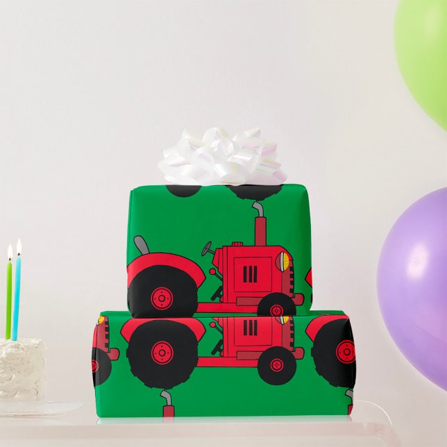Papier Cadeau Tracteur rouge vintage (Créateur téléchargé)