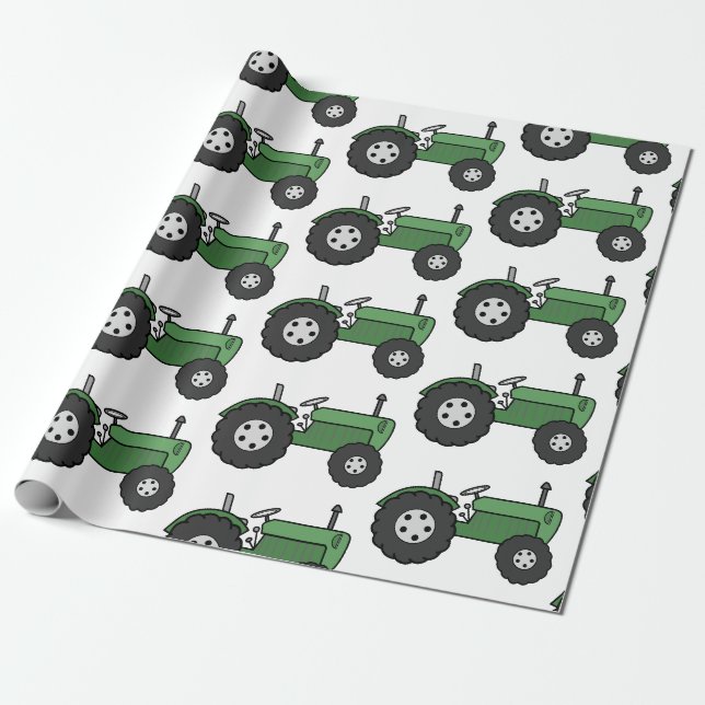 Papier Cadeau Tracteur vert Vintage (Déroulé)