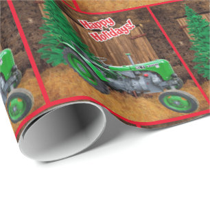 Papier Cadeau Tracteur vert Vintage par Noël de la grange
