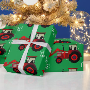 Papier Cadeau Tracteurs de ferme rouge sur papier d'emballage de