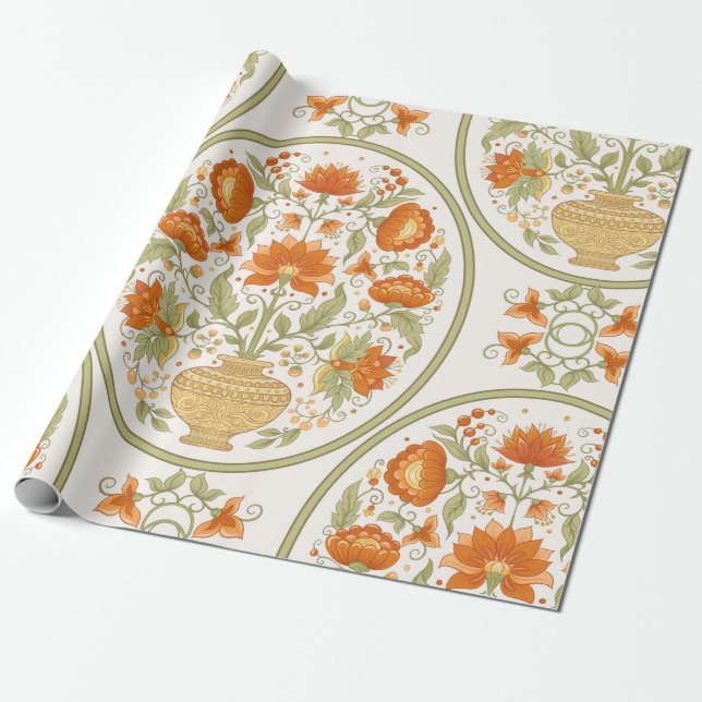 Papier Cadeau Tradition mughal motif, fantasy flowers in retro,  (Déroulé)
