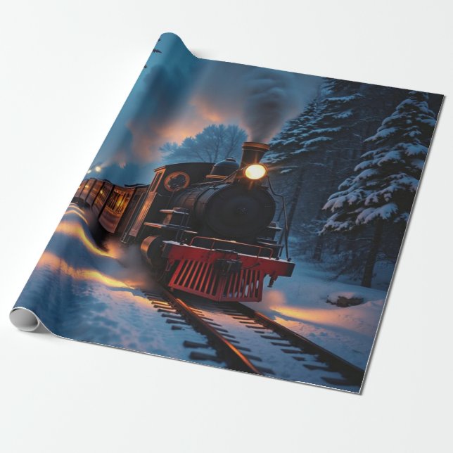 Papier Cadeau Traditional Christmas Steam Train Winter Landscape (Déroulé)