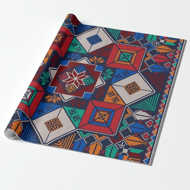 Papier Cadeau Traditionnel Palestine Broderie tatreez coloré (Déroulé)