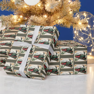 Papier Cadeau Train de Noël carrelé
