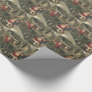 Papier Cadeau Train de Noël du Père Noël Guirlande de houx Enfan
