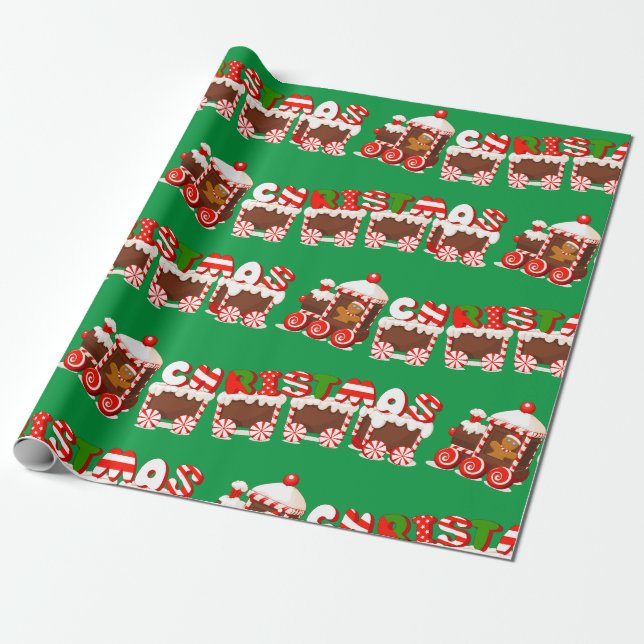 Papier Cadeau Train de pain d'épices de Noël (Déroulé)