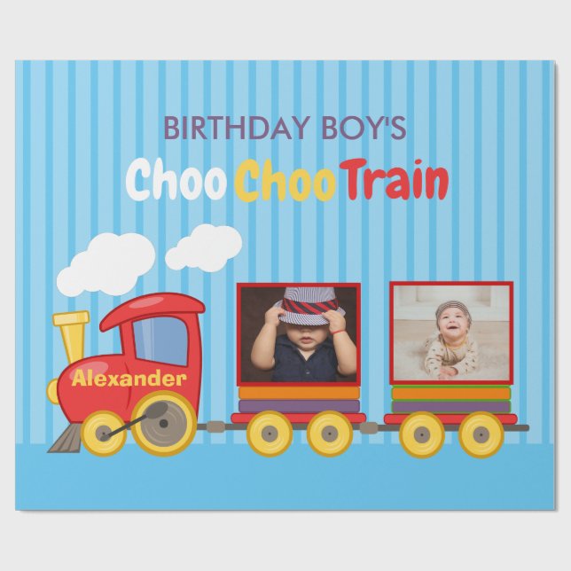 Papier Cadeau Train Jouet Toddler Boy Birthday Blue (Plat)