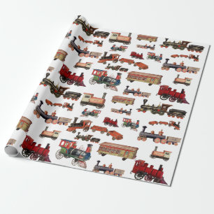 Papier Cadeau Train Jouet vintage Motif Trains colorés