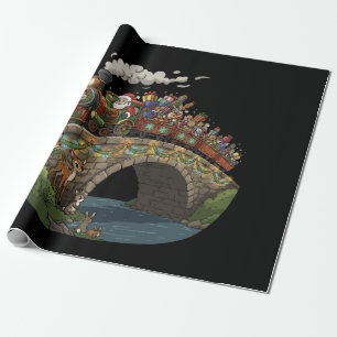 Papier Cadeau Train Magique de Noël du Père Noël & Forêt Enchant