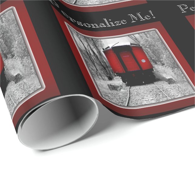 Papier Cadeau Train victorien de vapeur de cambuse rouge (Coin rond)